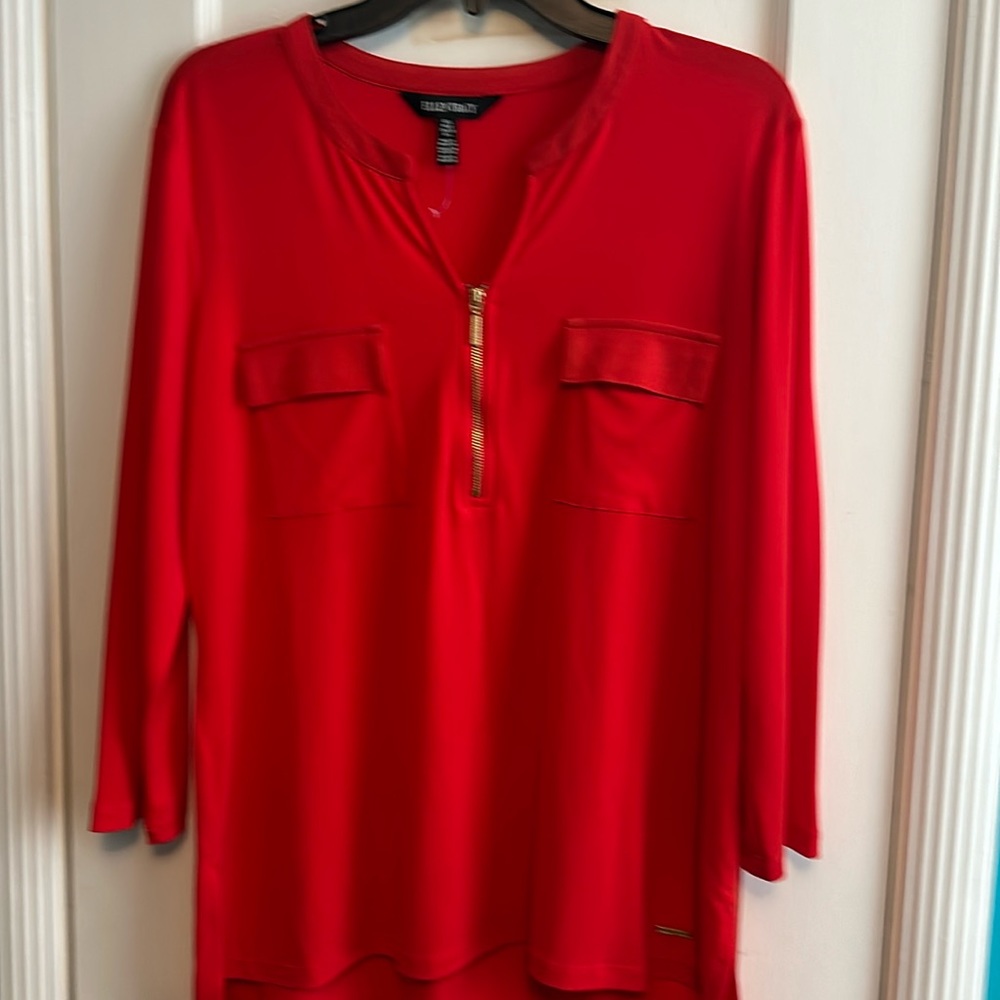Ellen Tracy Red Linen Zip Tunic